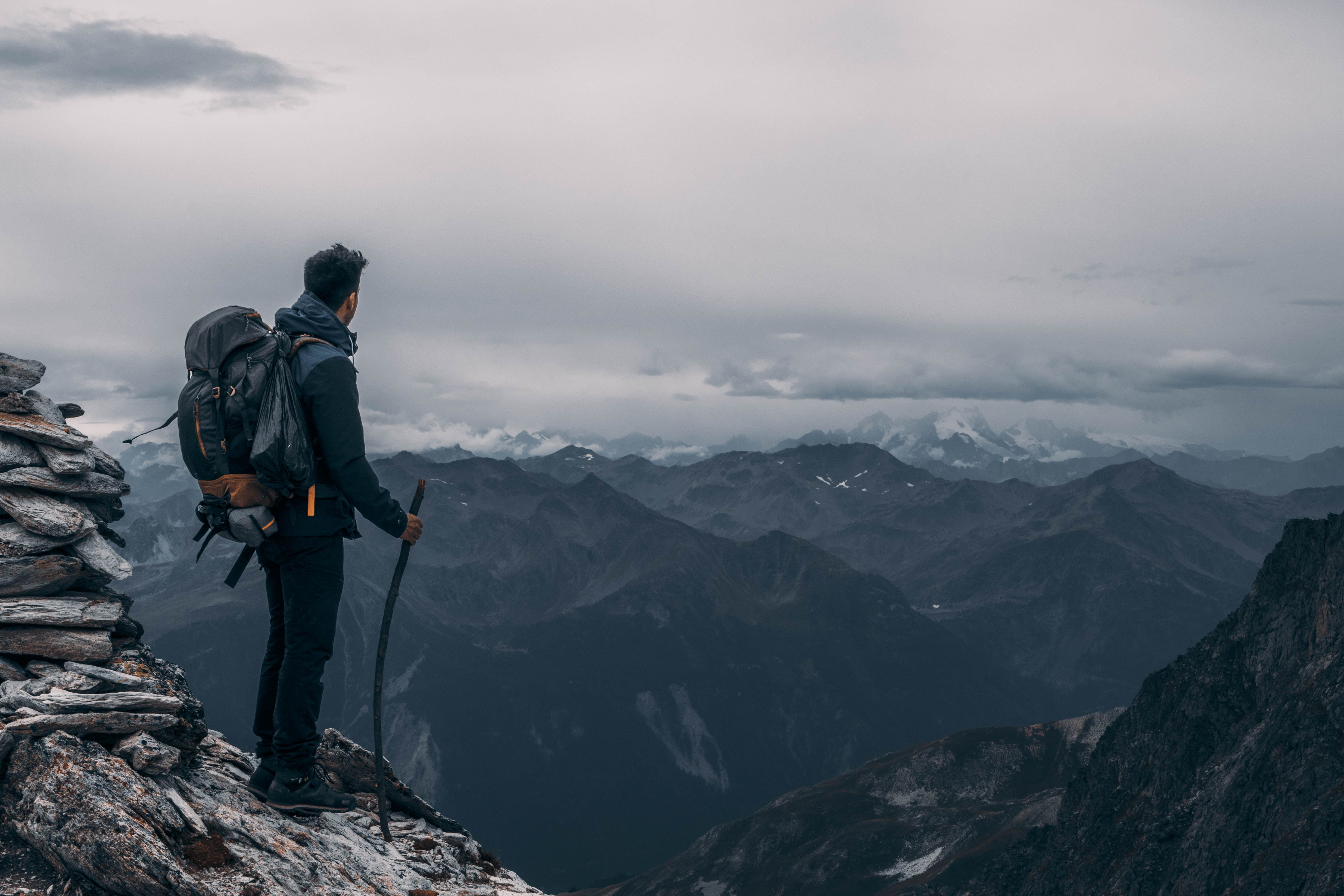 A person with all-season hiking layering.