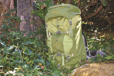 An Aarn backpack on a trail