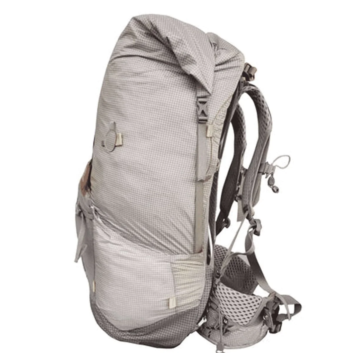 Gray Aarn Featherlite Freedom Pro backpack with roll-top closure and mesh ventilated harness