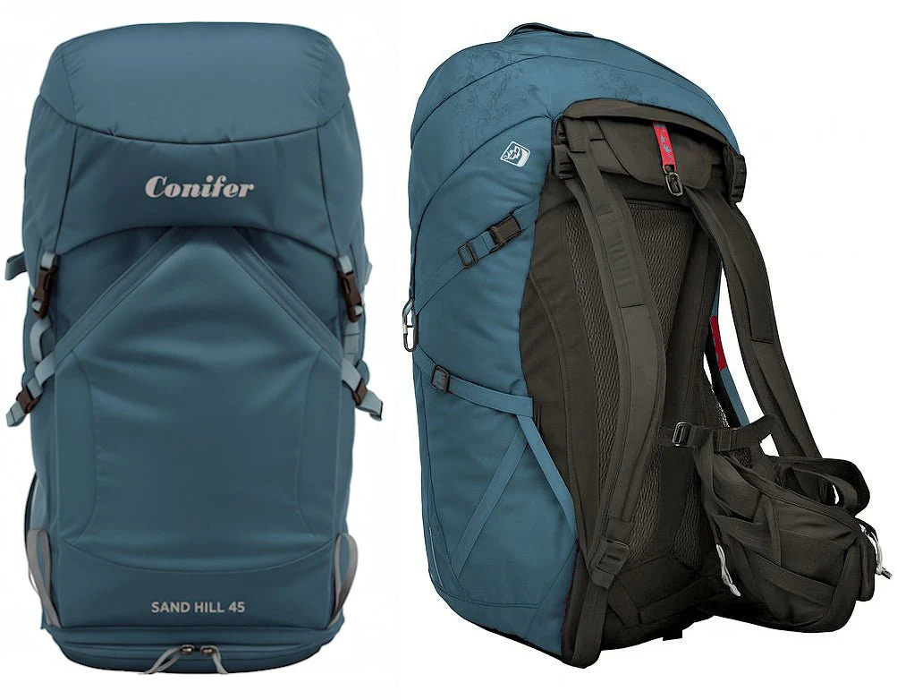 a 45-liter sand hill hiking & trekking pack