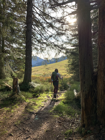 Person hiking with a balanced day bag