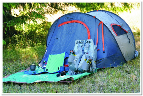 The Aarn Featherlite Freedom Pro Dyneema is placed next to a tent on the ground.