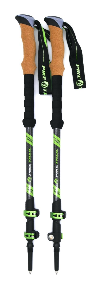 Carbon fiber trekking poles providing stability and support on rugged hiking terrain
