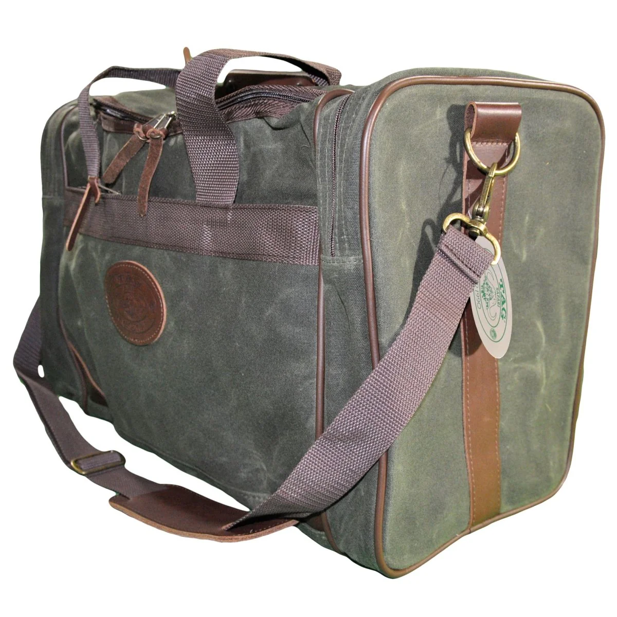 Durable equipment bag with reinforced handles, shoulder strap, and spacious storage for professional gear transport.