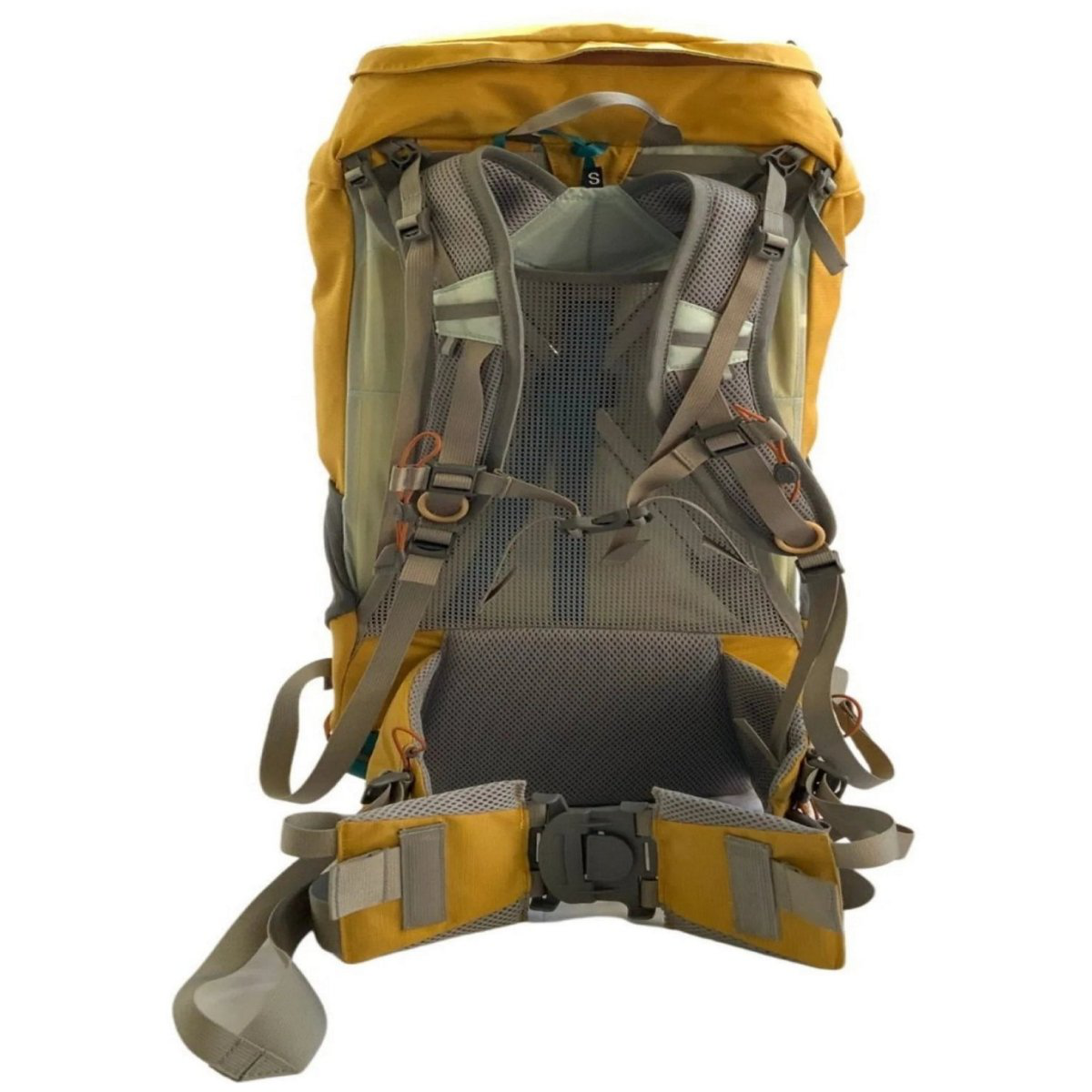 A hiking backpack with a ventilated back panel